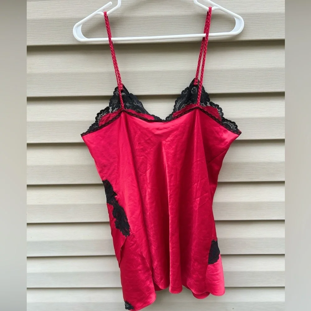Vintage Victorias Secret L gold label red satin lace slip dress coquette siren